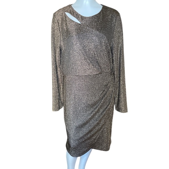 DKNY Metallic Faux-Wrap Sheath  Dress sz 12 - Picture 1 of 12